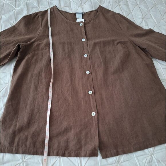 NWT Hot Cotton 1X Brown linen blend blouse top, tunic - Picture 3 of 5